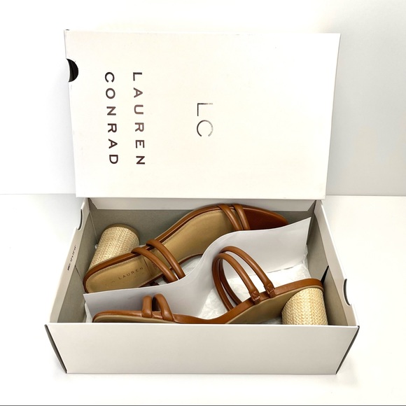 LC LAUREN CONRAD SENCHA COGNAC ROUND BLOCK HIGH HEEL SANDALS🆕 - Picture 16 of 16